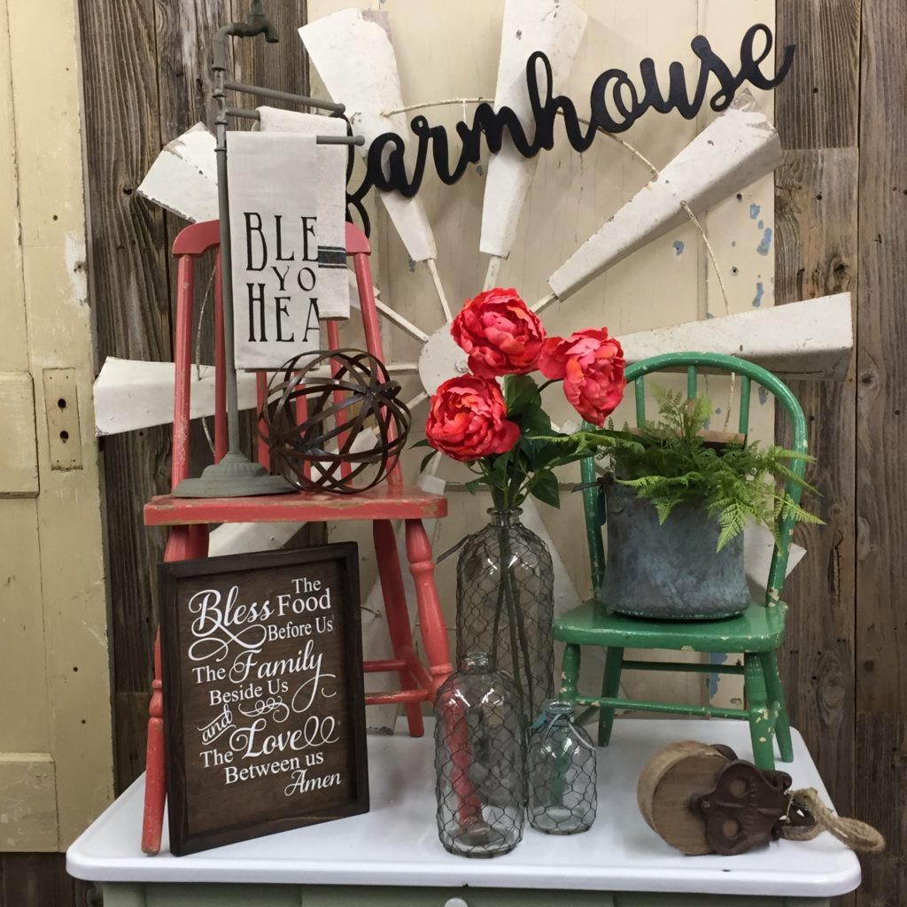 shopping in Waco, florals, windmill decor